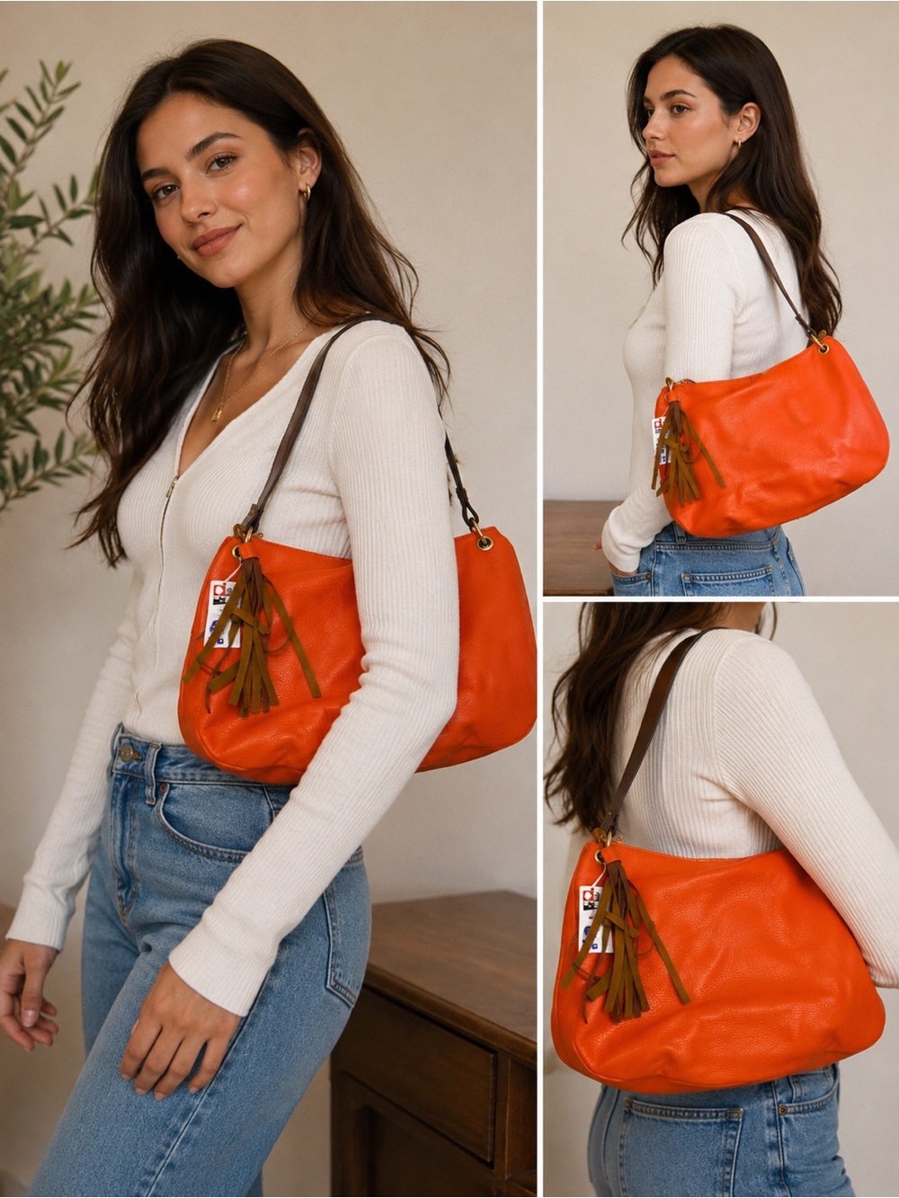 ORANGE  MIRO COW LEATHER 43CM SHOULDER HANDBAG TOTE